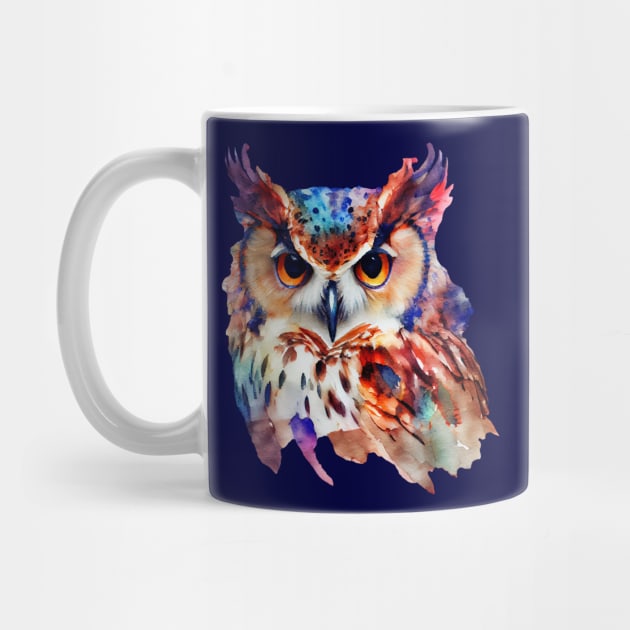 Watercolor Colorful Owl Portrait by KOTOdesign